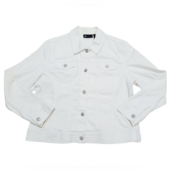Relativity White Stretch Denim Jacket Women’s Size XL Button Front Cotton Blend - Picture 2 of 12